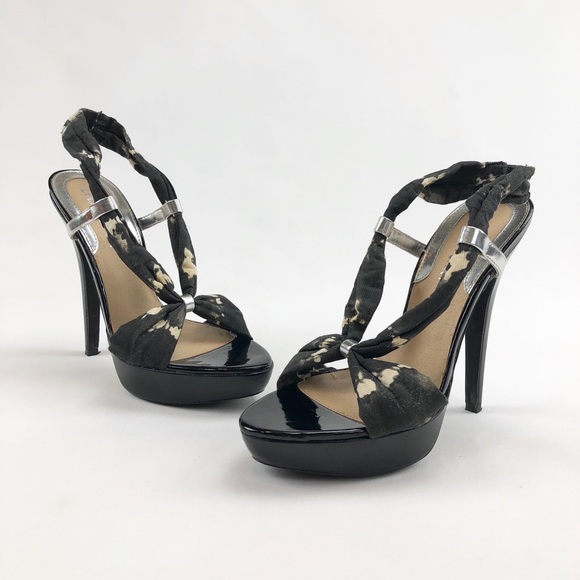 Colin Stewart Fabric Strap Black Platform Heels - Picture 1 of 8